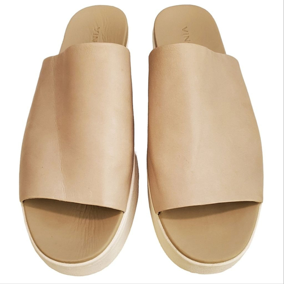 Vince Sandals (Size 8) Walford Tan Leather Flatform Platform Slide Rubber Sole - Picture 4 of 14